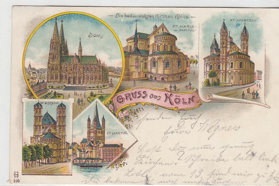 Köln am Rhein Litho Ansichtskarte von 1900 Köln am Rhein Litho Ansichtskarte von 1900