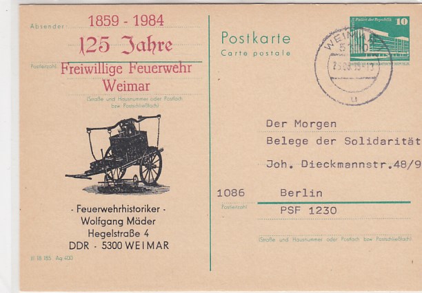 Weimar Anlaß Postkarte Freiwillige Feuerwehr