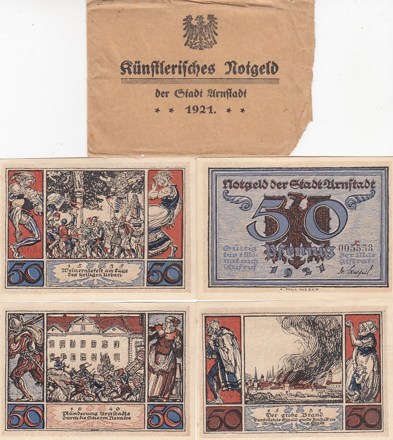 Arnstadt in Thüringen 18 Scheine Notgeld mit Tüte