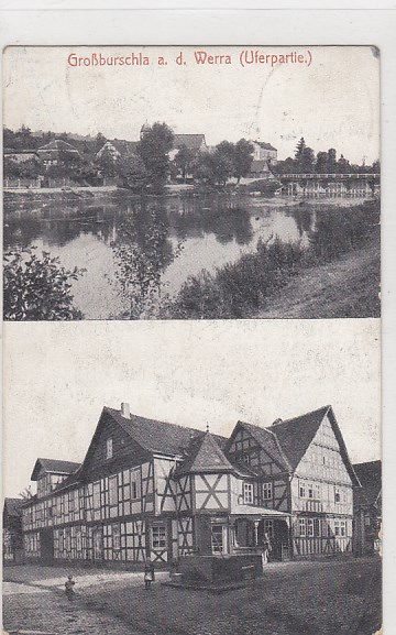 Großburschla an der Werra bei Eschwege Bahnpoststempel 1909