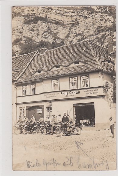 Camburg in Thüringen Foto Karte Motorrad Werkstatt Fritz Schau 1926