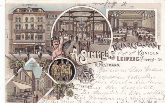 Leipzig Litho Ansichtskarte Weinrestaurant zu den drei Königen 1896 Leipzig Litho Ansichtskarte Weinrestaurant zu den drei Königen 1896