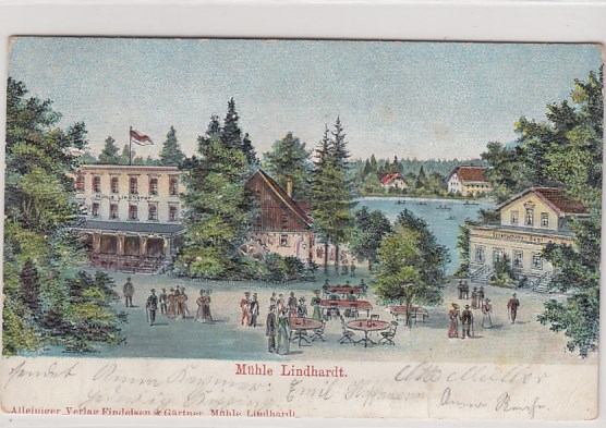 Naunhof bei Leipzig Mühle Lindhardt Prägekarte mit Relief 1906