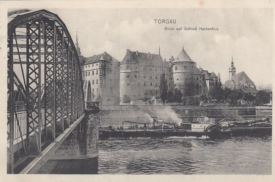 Torgau Elbbrücke mit Raddampfer 1912