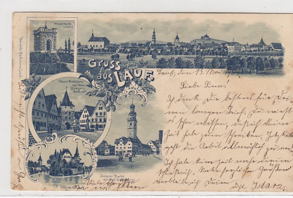 Lauf an der Pegnitz bei Nürnberg Litho Ansichtskarte 1903 Lauf an der Pegnitz bei Nürnberg Litho Ansichtskarte 1903