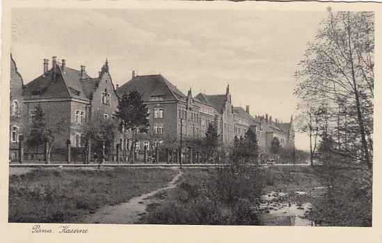 Pirna an der Elbe Kaserne 1938 Bahnpoststempel Dresden-Borna