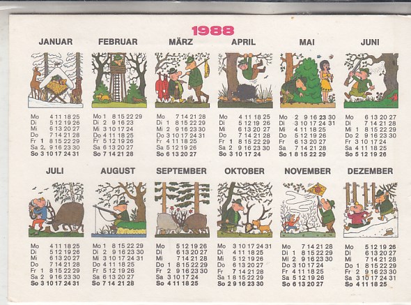 Kalender Ansichtskarte Jagdmotive Jäger 1988 Kalender Ansichtskarte Jagdmotive Jäger 1988