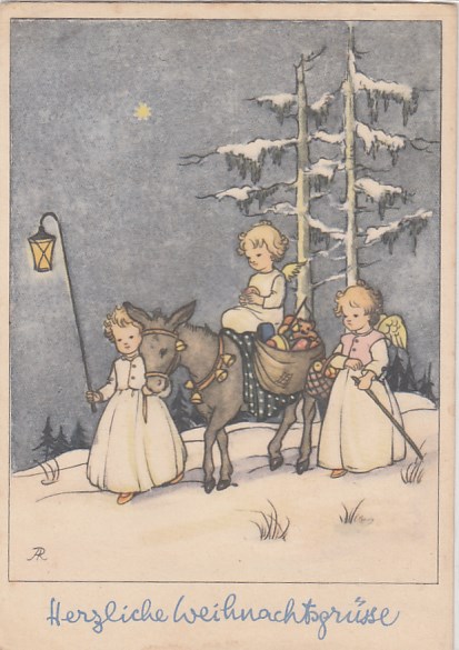 alte Glückwunsch Ansichtskarte zum Weihnachten Engel