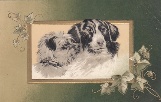 alte Glückwunsch Ansichtskarte Hunde Tiere Prägekarte