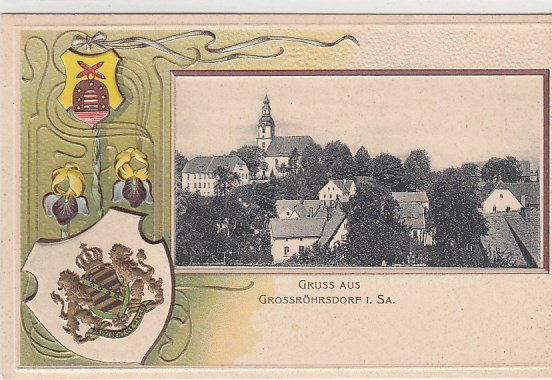 Großröhrsdorf Grossröhrsdorf Wappen Prägekarte von ca 1900