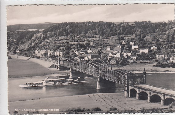 Rathmannsdorf in Sachsen Elbe Brücke und Raddampfer 1961