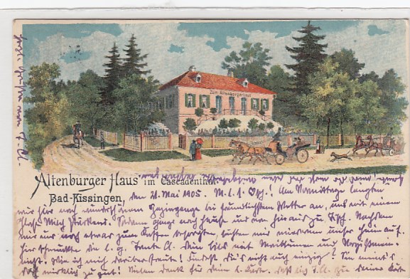 Bad Kissingen Altenburger Haus im Caseadenthal Litho von 1905