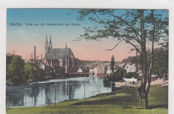 Görlitz Neiße und Kirche ca 1920