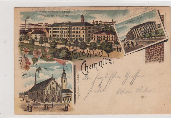 Chemnitz Litho Ansichtskarte Gewerbe Akademie von 1900 Chemnitz Litho Ansichtskarte Gewerbe Akademie von 1900