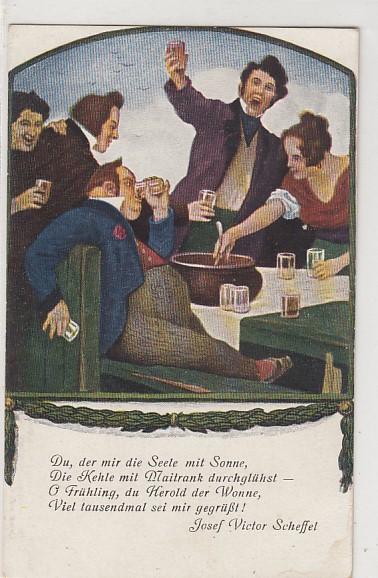 alte Künstlerkarten Alkohol Sprüche Josef Victor Scheffel