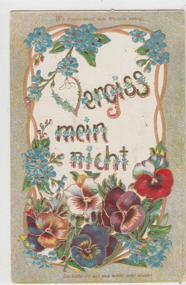 Prägekarte Blumen Vergiss mein nicht Feldpoststempel Telgte 1917